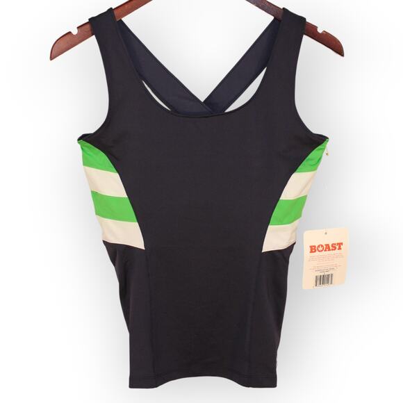 BOAST USA Womens Active Cross Tank Small Navy Green White Stretch Bra - Picture 8 of 9